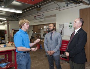Following the school board recognition, Toyota's Javier Moreno and Michael Rouse visited Plano ISD Academy High School, where they engaged with Colin McMahn, an honors student and president of the National Honor Society.