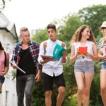 Group oof teenagers walking